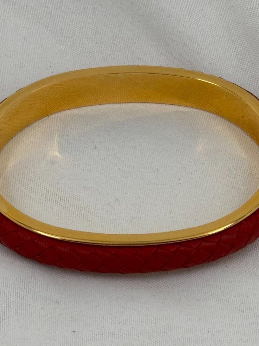 Joan Rivers Genuine Leather Red and Gold Tone Bangle Bracelet